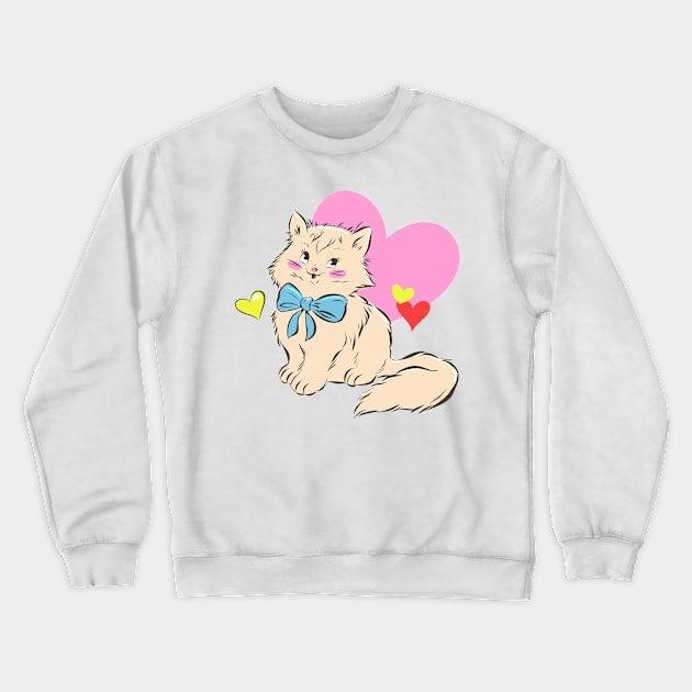 Cat Hand Drawn Cute Crewneck Sweatshirt by Mako Design 